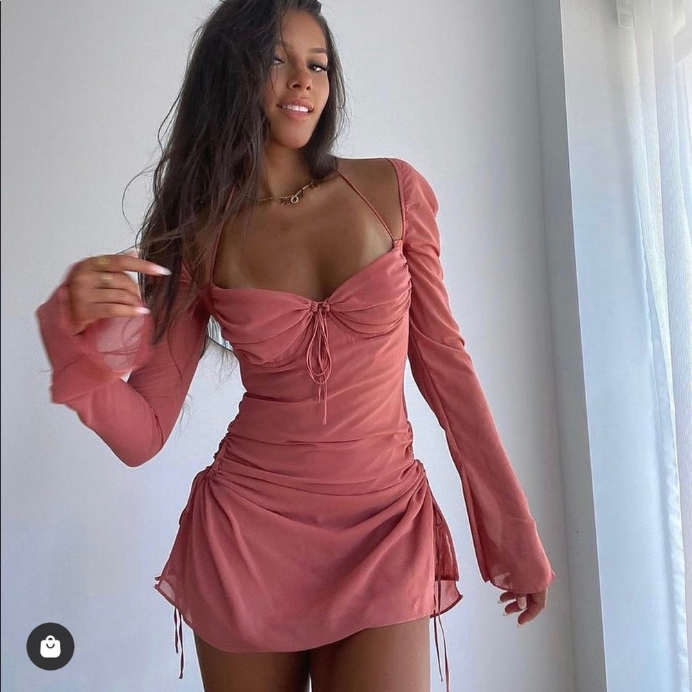 Pink mesh mini dress